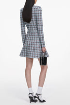 Flowering Girl Women marjorie rhinestone Check Knit Cardigan skirt set - pale blue