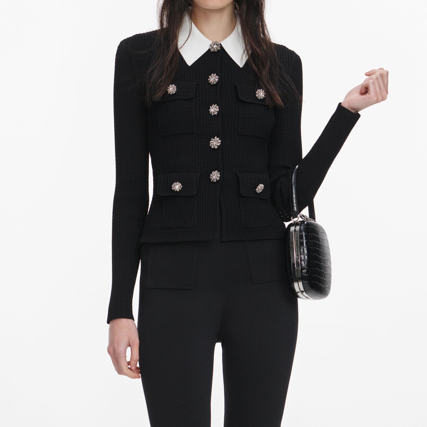jocelyn Black 9-button Embellished Knit Jacket