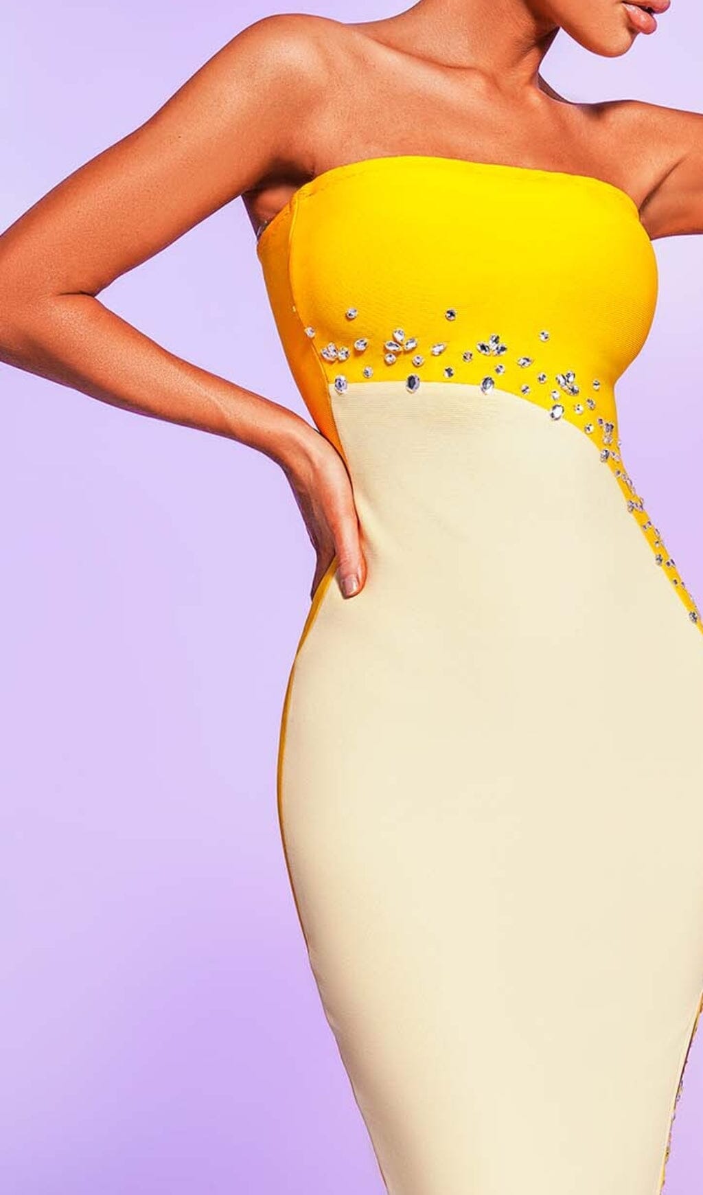 Flowering Girl Women Strapless Bandage Midi Dress In Yellow