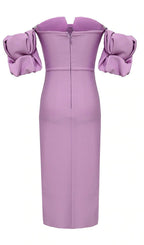 Flowering Girl Women Strapless Draped Sleeve Slits Bandage Dress In Purple