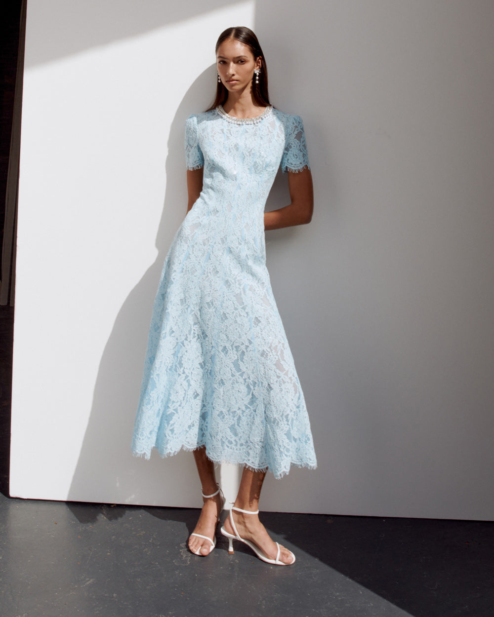 valerie Blue Lace Embellished Midi Dress