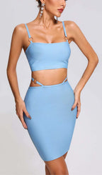 Flowering Girl Women Suspender Waist Two Pieces Mini Dress In Blue