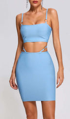 Flowering Girl Women Suspender Waist Two Pieces Mini Dress In Blue