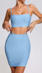 Flowering Girl Women Suspender Waist Two Pieces Mini Dress In Blue