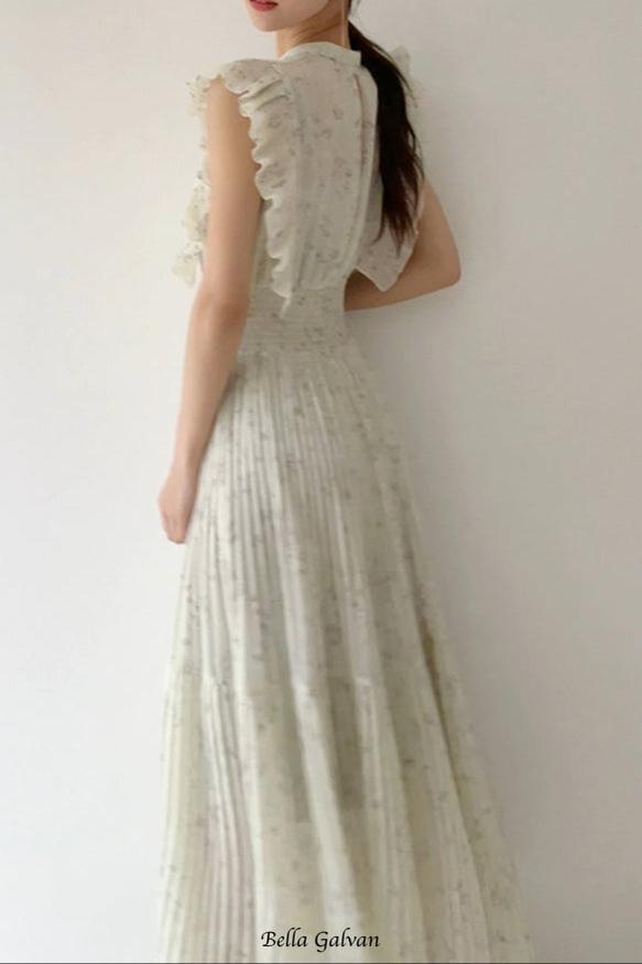audrey sleeveless pleated floral midi dress in mint green