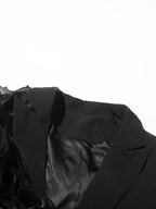 Flowering Girl Women Patchwork Ruffles Chic Blazer in black