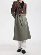 Flowering Girl Women Belted Blazer Trench Coat in Brown Gray
