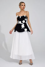 mignon Black White Floral strapless Maxi Dress