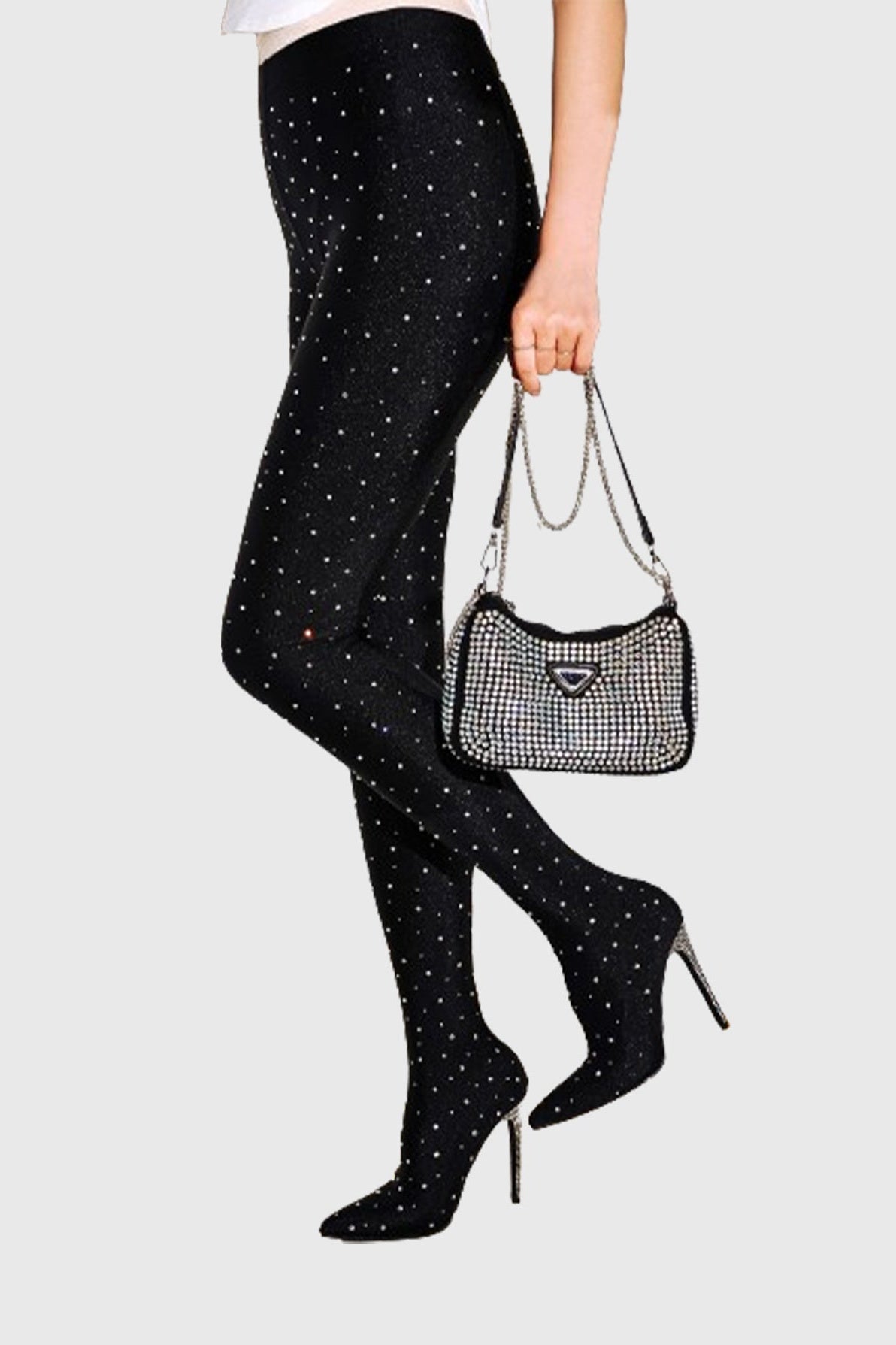 Flowering Girl Women Sagier Rhinestone Legging Boots - Black