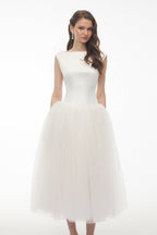 Salma White Pleated Flared Midi Dress