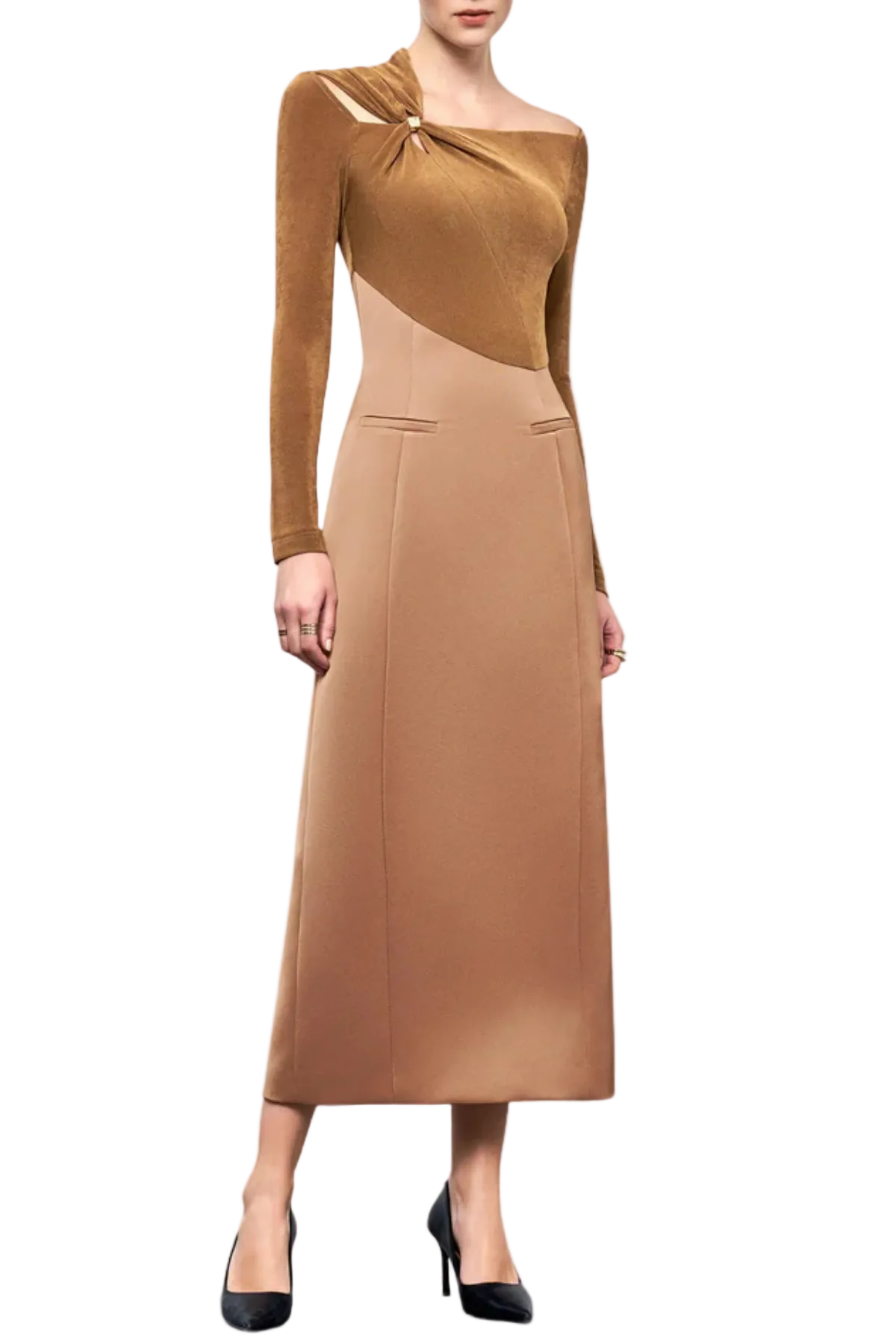 Flowering Girl Women Samaro Asymmetric Cutout Panel Midi Dress - Brown