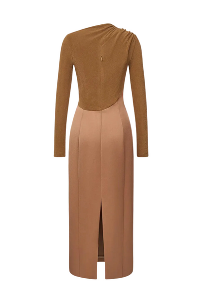 Samaro Asymmetric Cutout Panel Midi Dress - Brown