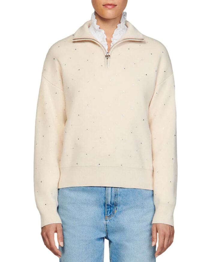 Flowering Girl Women OSY RHINESTONE QUARTER ZIP SWEATER