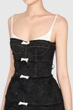 Flowering Girl Women Santos Bow Jacquard Beaded Mini Dress - Black