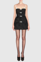 Flowering Girl Women Santos Bow Jacquard Beaded Mini Dress - Black