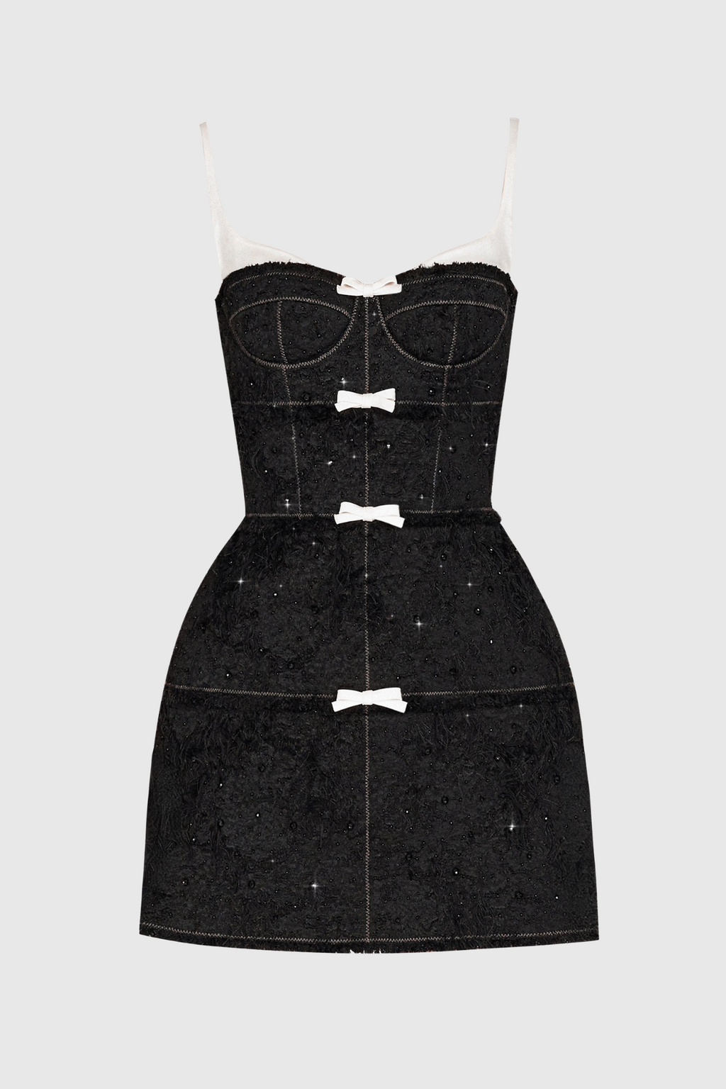 Flowering Girl Women Santos Bow Jacquard Beaded Mini Dress - Black