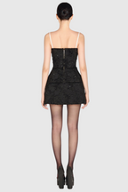 Flowering Girl Women Santos Bow Jacquard Beaded Mini Dress - Black