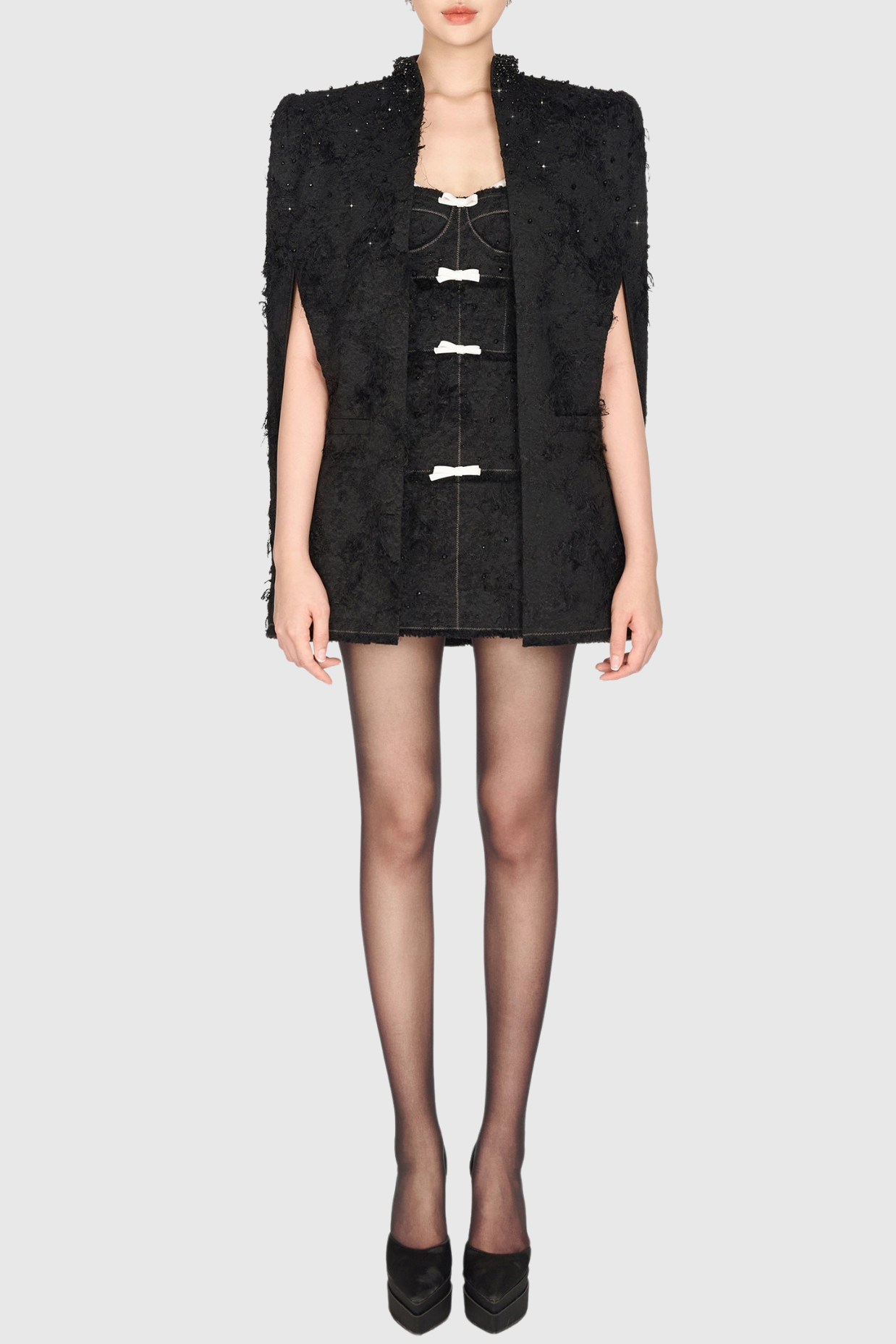 Flowering Girl Women Santos Jacquard Beaded Cape - Black