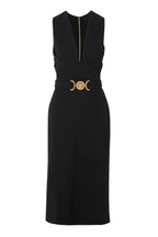 Flowering Girl Women Saple V-neck Belted Embellished Midi Bandage Dress
