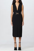 Flowering Girl Women Saple V-neck Belted Embellished Midi Bandage Dress