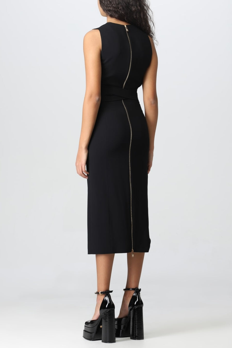Flowering Girl Women Saple V-neck Belted Embellished Midi Bandage Dress