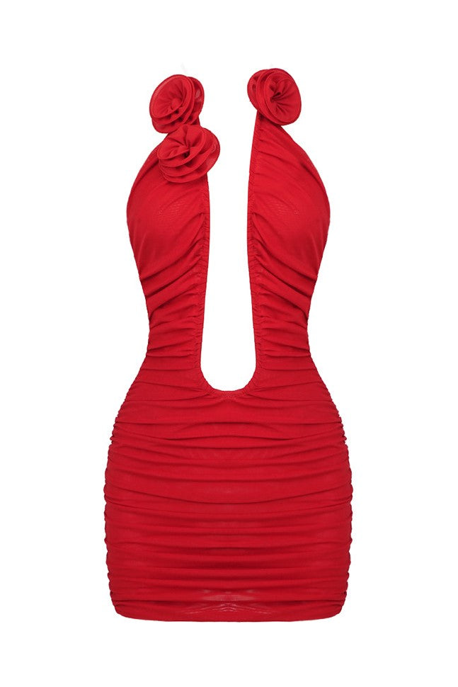 Flowering Girl Women Sarah Ruched Plunge Flower Strapless Mini Dress