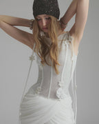 Flowering Girl Women flower embellished puff hem slim mini dress in white