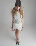 Flowering Girl Women flower embellished puff hem slim mini dress in white