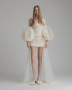 Sequined embellished organza mini dress in white