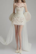 Sequined embellished organza mini dress in white