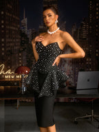 tammy Strapless Pearl Bandage Top in black
