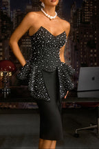 tammy Strapless Pearl Bandage Top in black