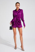 tiffany ruched satin shirt mini dress - purple