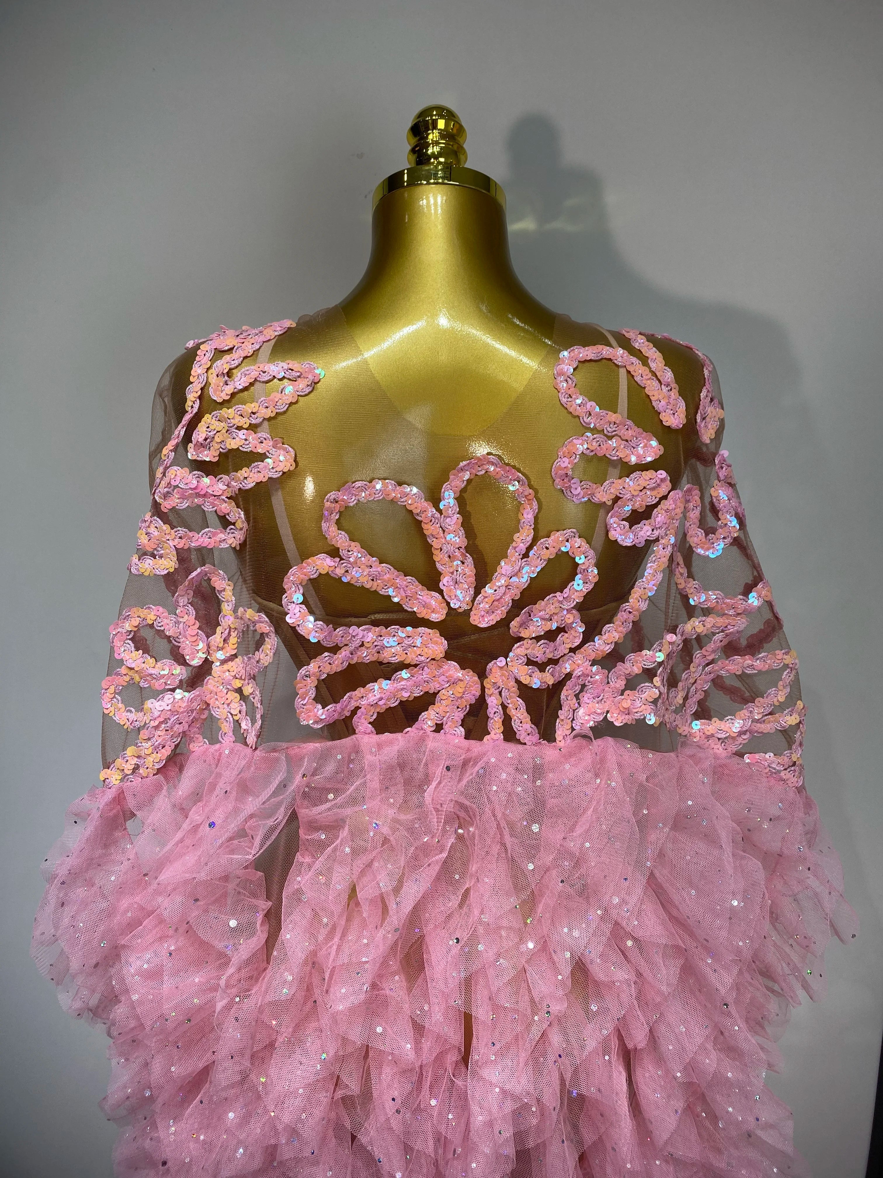 Sparkly Mesh See Through Maxi Dress In Pink