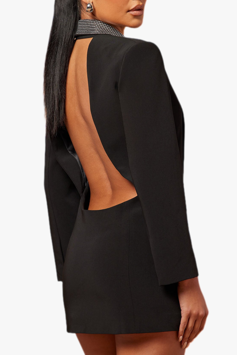 Flowering Girl Women Scarlett Crystal Embellished Cutout Blazer Dress - Black
