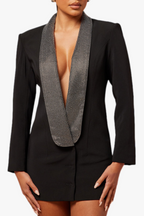Flowering Girl Women Scarlett Crystal Embellished Cutout Blazer Dress - Black