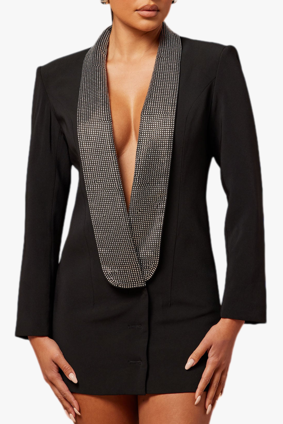 Flowering Girl Women Scarlett Crystal Embellished Cutout Blazer Dress - Black