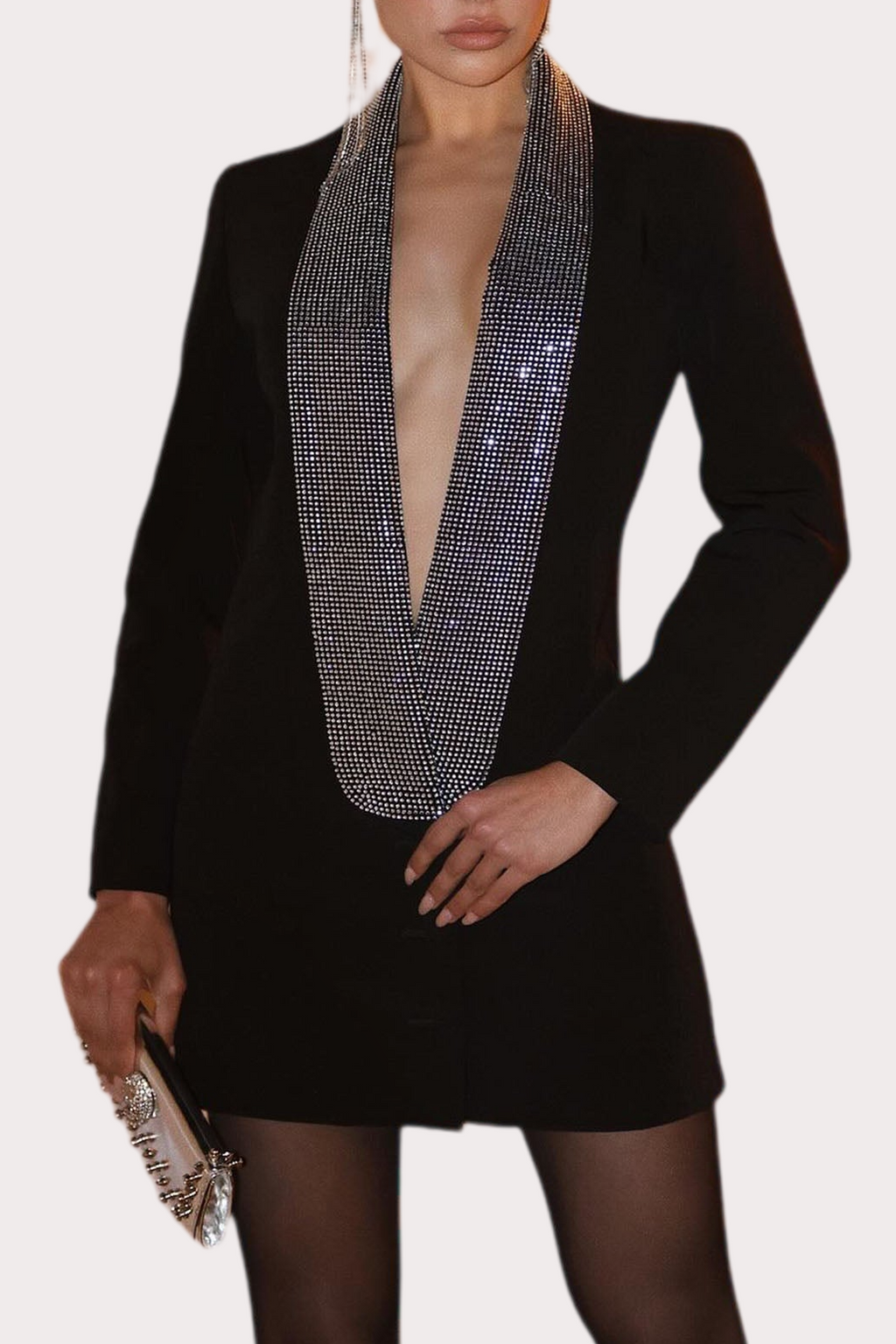 Flowering Girl Women Scarlett Crystal Embellished Cutout Blazer Dress - Black