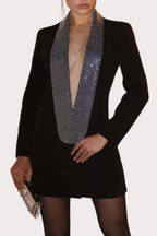 Flowering Girl Women Scarlett Crystal Embellished Cutout Blazer Dress - Black