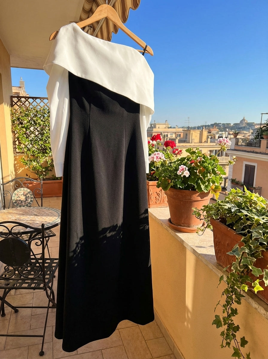 A-Line Long Sleeved Silk Taffeta Midi Dress
