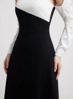 A-Line Long Sleeved Silk Taffeta Midi Dress