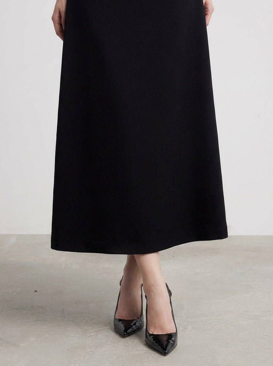 A-Line Long Sleeved Silk Taffeta Midi Dress