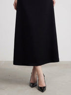 A-Line Long Sleeved Silk Taffeta Midi Dress