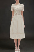 hermosa 3d floral embroidered hollow midi dress in apricot