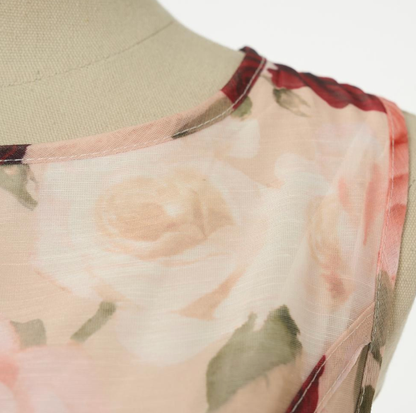 Sleeveless Rose Print Mesh Maxi Dress