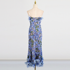 Flowering Girl Women 3D flower embroidery strapless midi dress in blue