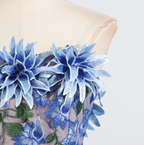 Flowering Girl Women 3D flower embroidery strapless midi dress in blue