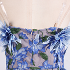 Flowering Girl Women 3D flower embroidery strapless midi dress in blue