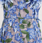 Flowering Girl Women 3D flower embroidery strapless midi dress in blue