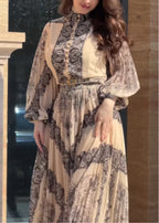 Ethnic-style printed high-neck button-down maxi dress (including belt)